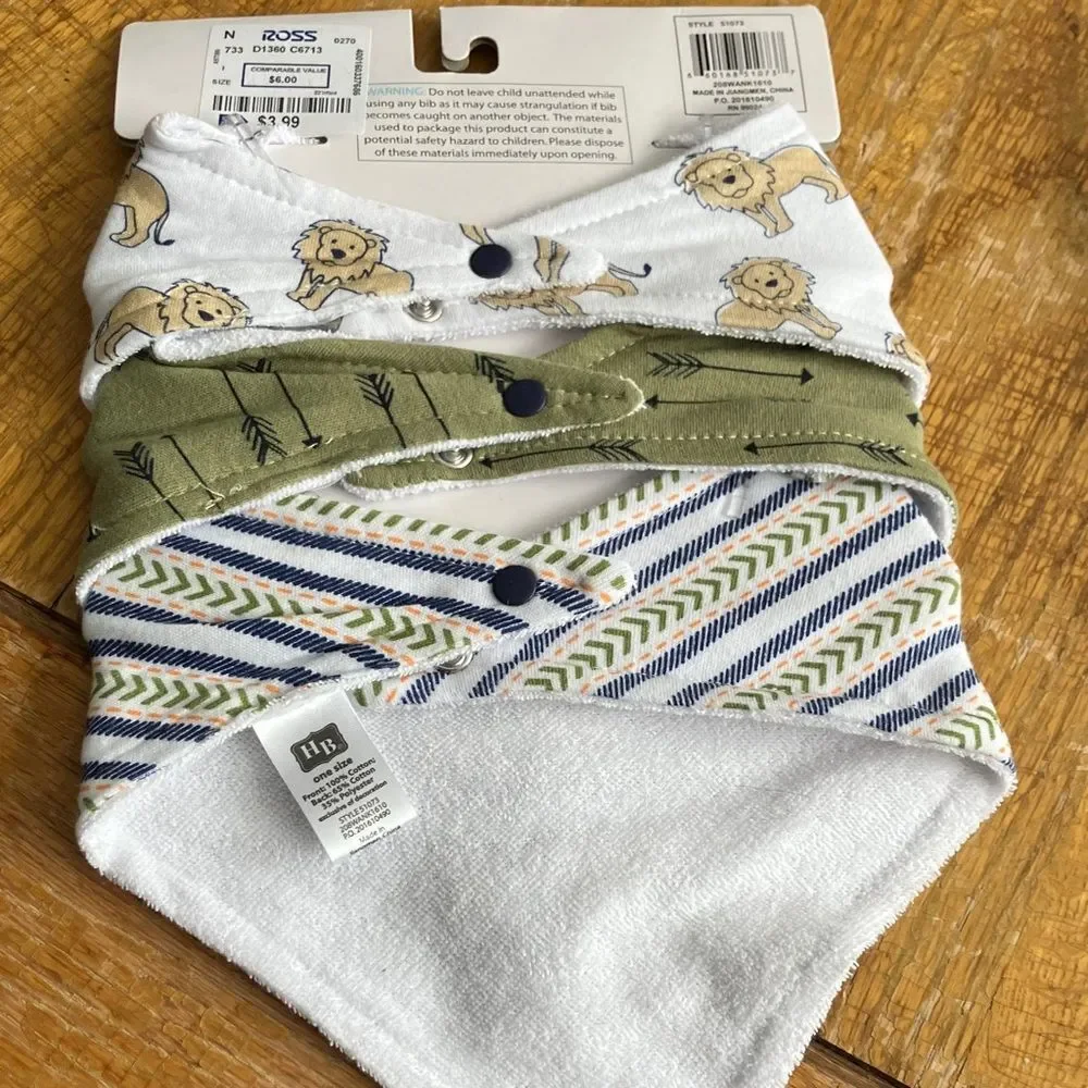 Hudson Baby Lion and Arrow Bandana Bibs - White, Green, Blue